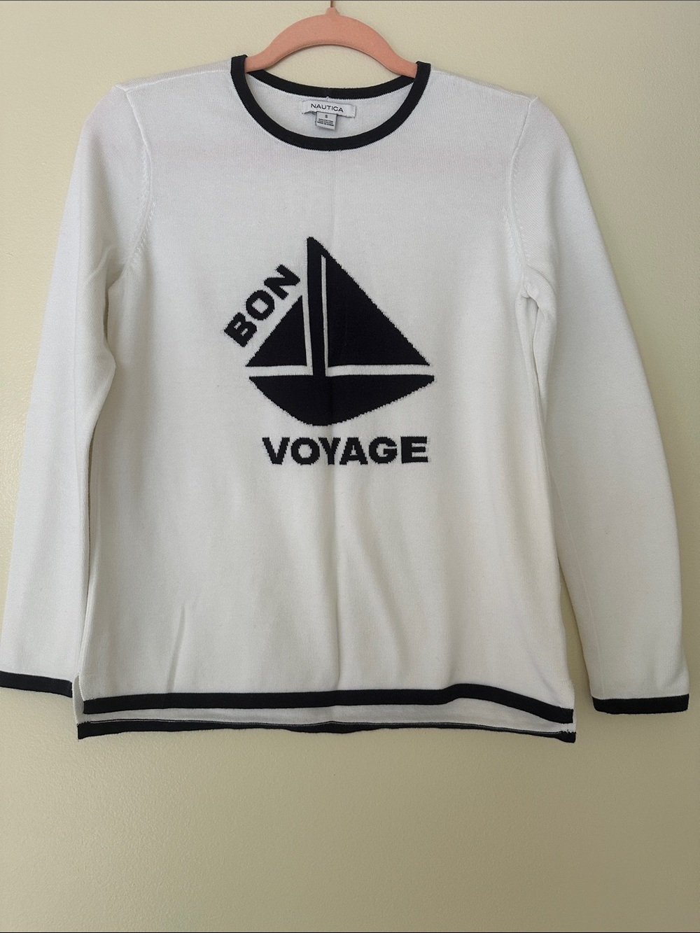 Nautica White Sweater with Navy Sailboat Motif